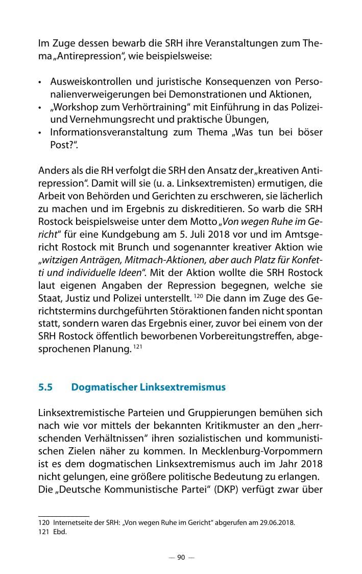 Seite 94 des Verfassungsschutzbericht 2018 Mecklenburg-Vorpommern