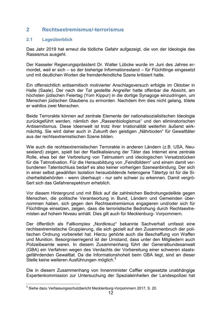 Seite 16 des Verfassungsschutzbericht 2019 Mecklenburg-Vorpommern