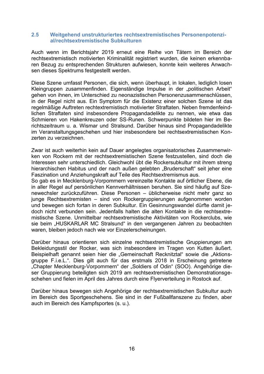 Seite 20 des Verfassungsschutzbericht 2019 Mecklenburg-Vorpommern