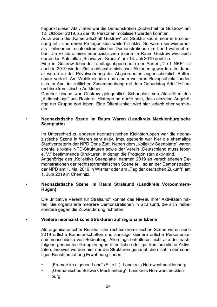 Seite 28 des Verfassungsschutzbericht 2019 Mecklenburg-Vorpommern