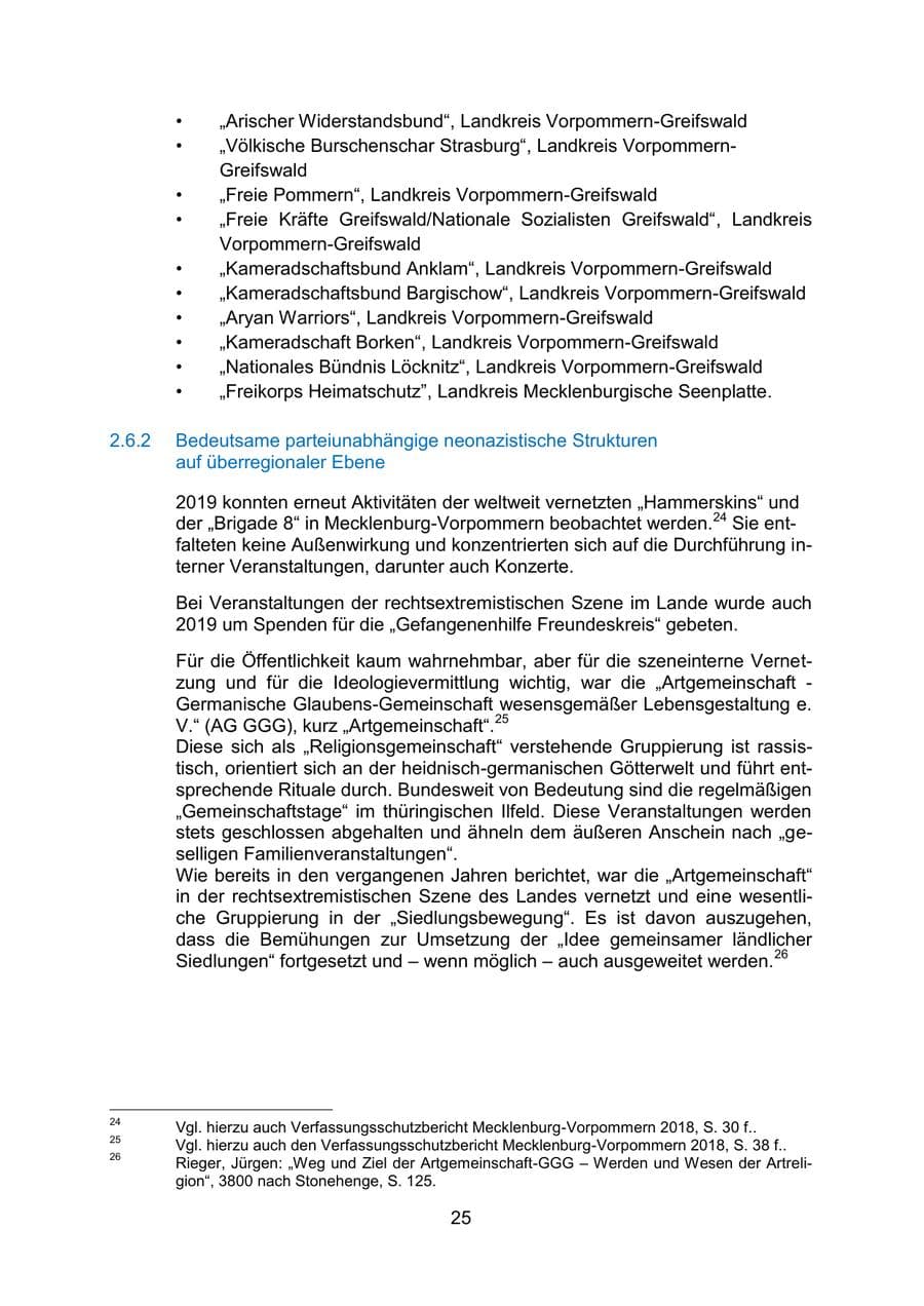 Seite 29 des Verfassungsschutzbericht 2019 Mecklenburg-Vorpommern