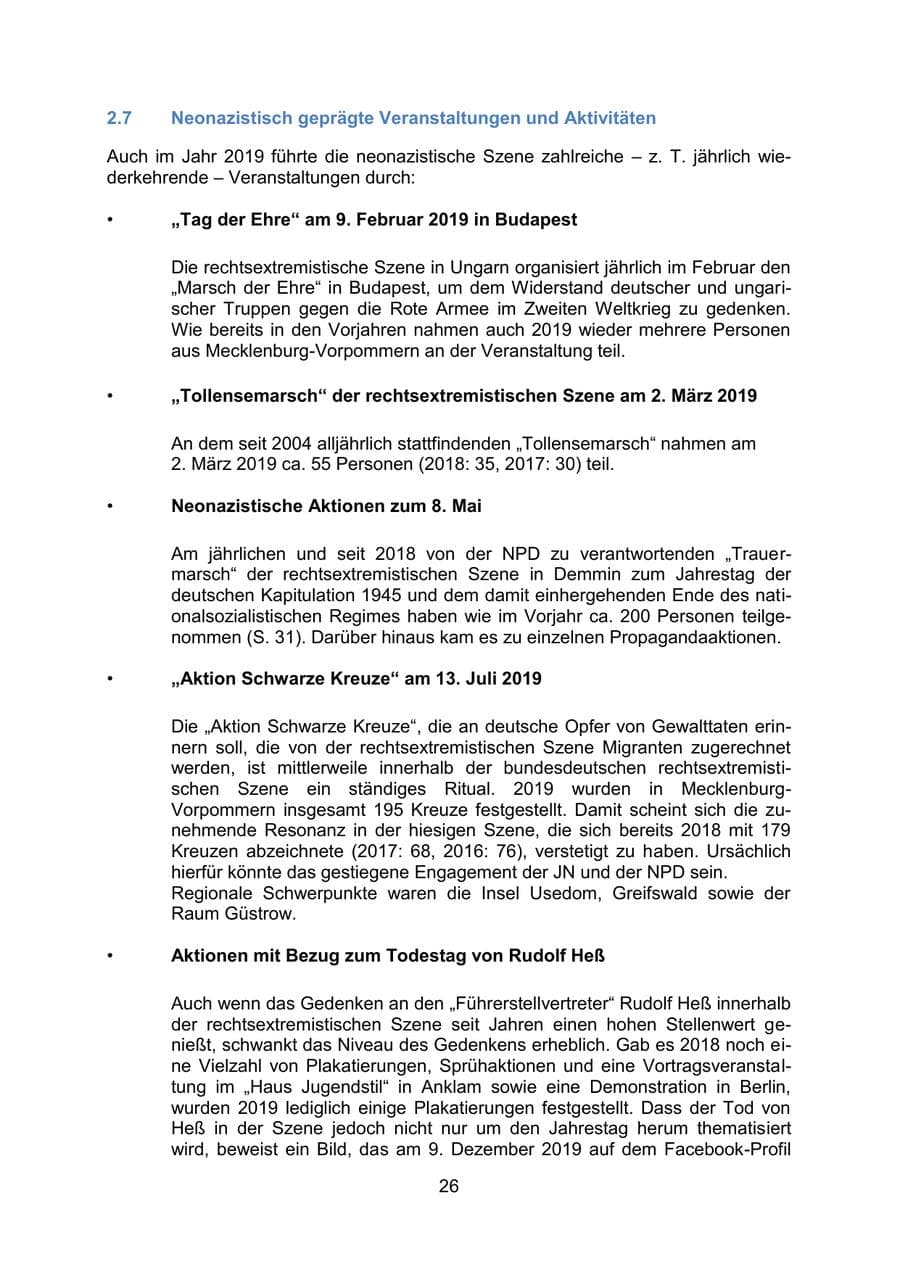Seite 30 des Verfassungsschutzbericht 2019 Mecklenburg-Vorpommern