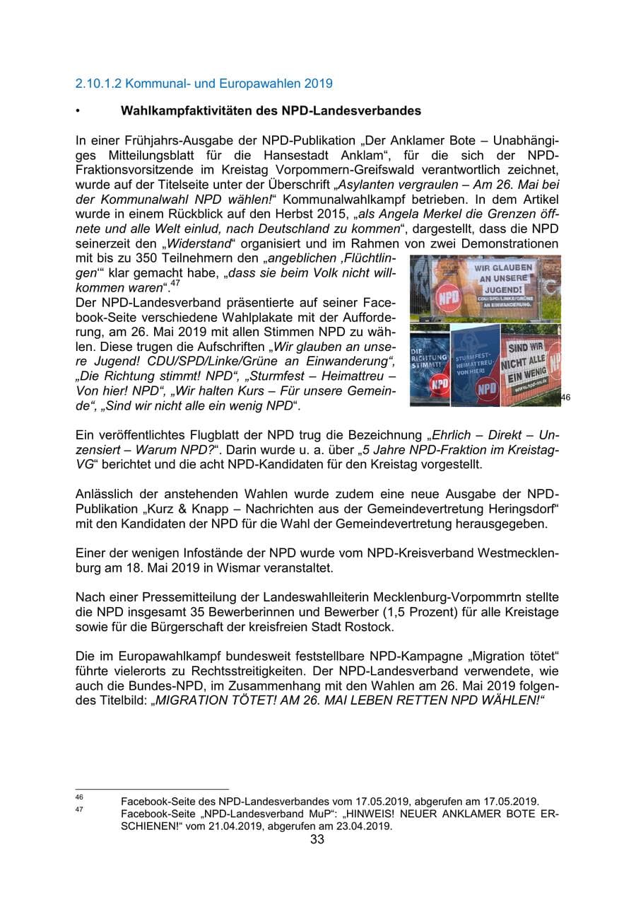 Seite 37 des Verfassungsschutzbericht 2019 Mecklenburg-Vorpommern