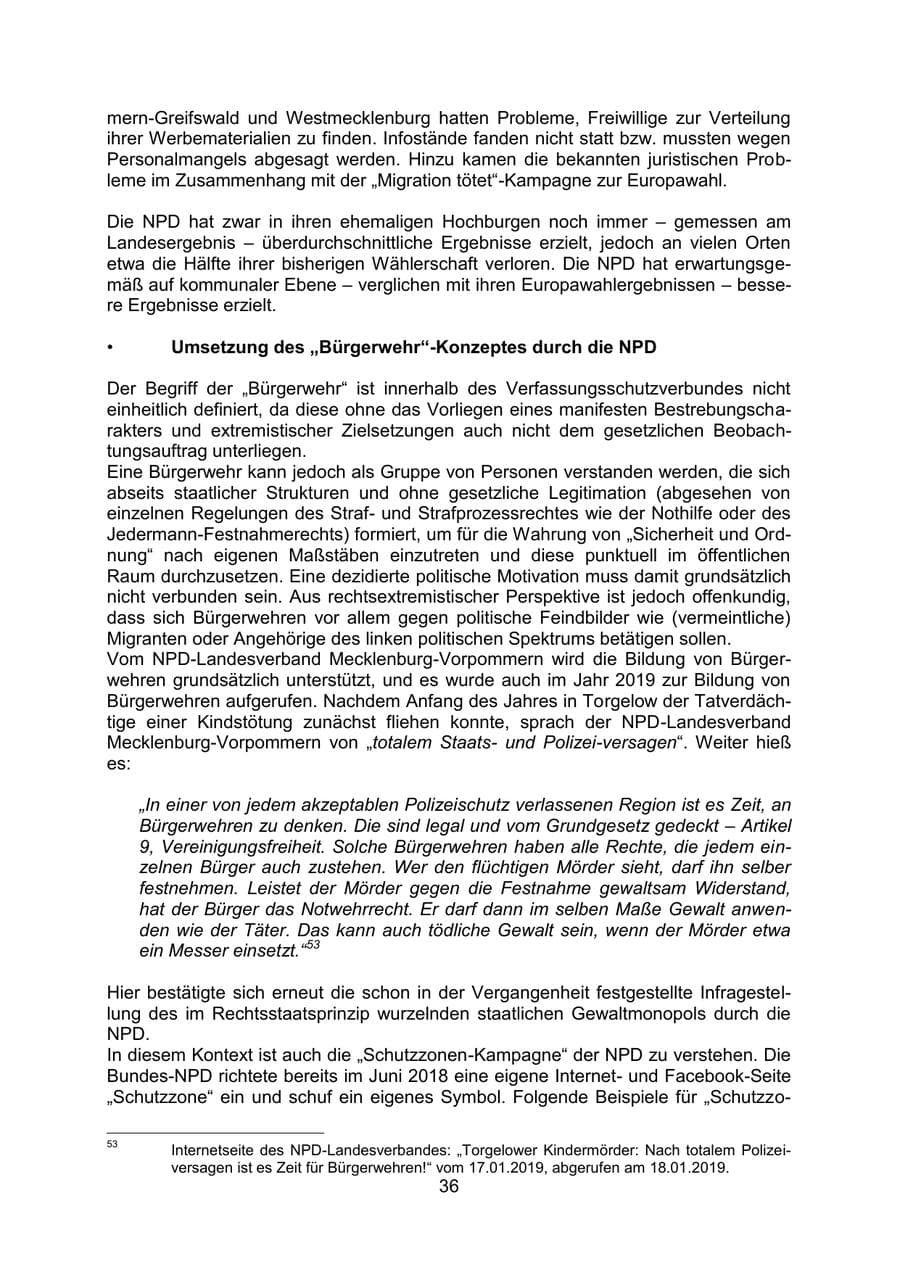 Seite 40 des Verfassungsschutzbericht 2019 Mecklenburg-Vorpommern
