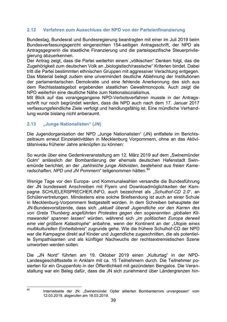 Seite 43 des Verfassungsschutzbericht 2019 Mecklenburg-Vorpommern