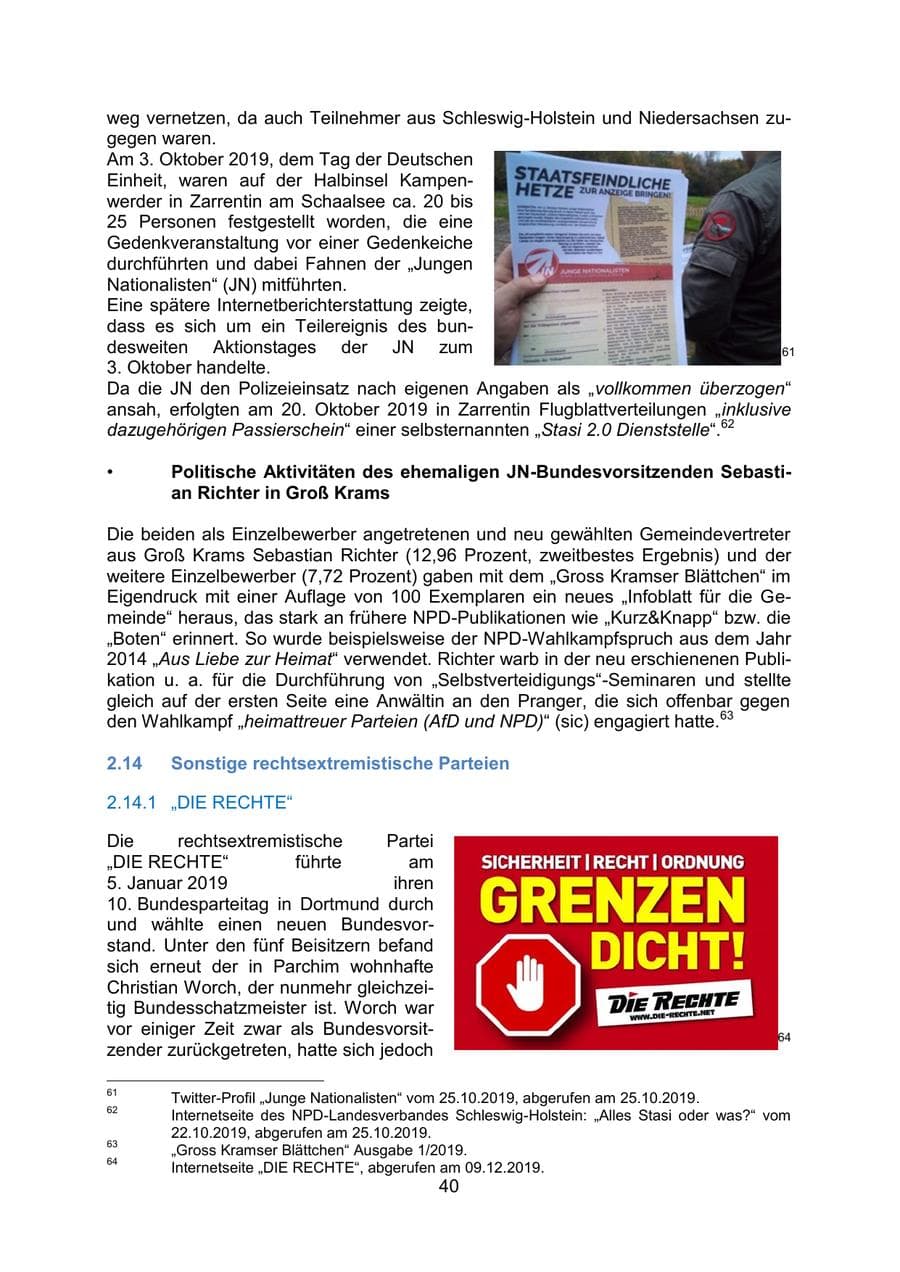 Seite 44 des Verfassungsschutzbericht 2019 Mecklenburg-Vorpommern