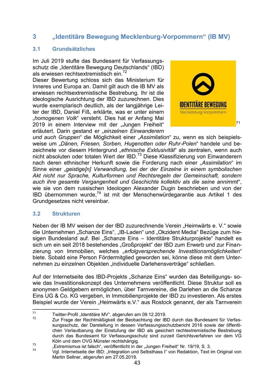 Seite 47 des Verfassungsschutzbericht 2019 Mecklenburg-Vorpommern