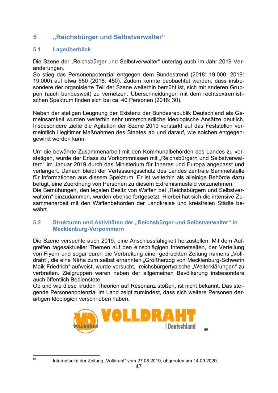 Seite 51 des Verfassungsschutzbericht 2019 Mecklenburg-Vorpommern