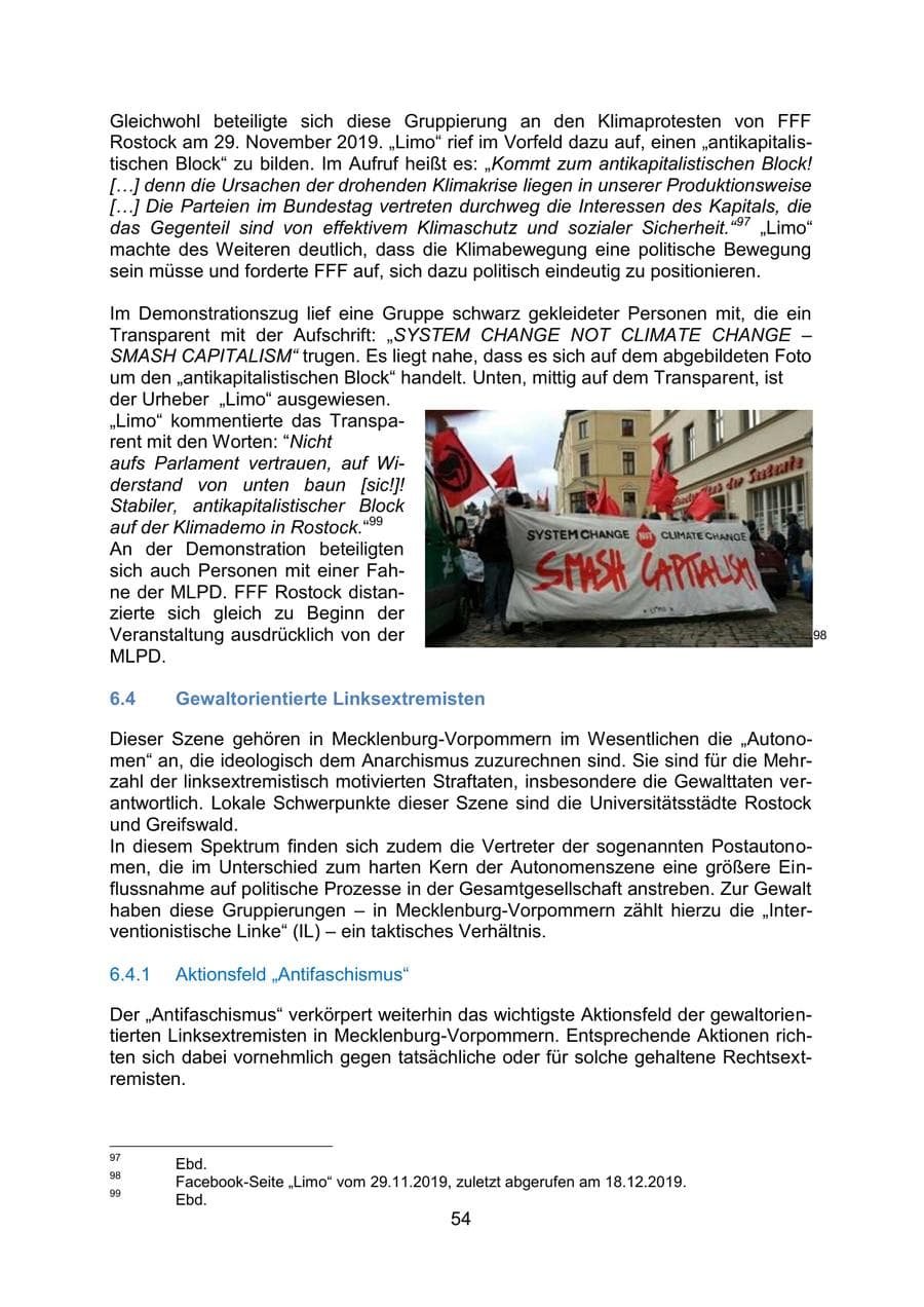 Seite 58 des Verfassungsschutzbericht 2019 Mecklenburg-Vorpommern