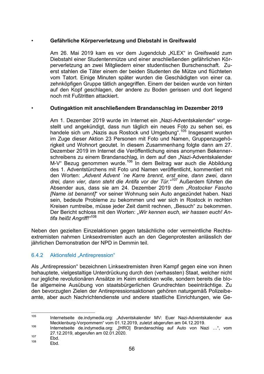 Seite 60 des Verfassungsschutzbericht 2019 Mecklenburg-Vorpommern