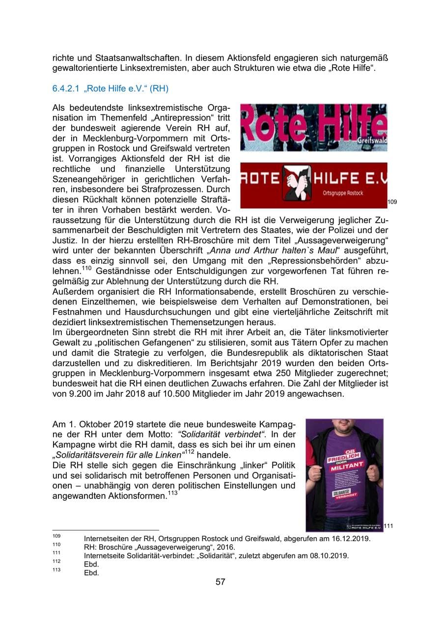 Seite 61 des Verfassungsschutzbericht 2019 Mecklenburg-Vorpommern