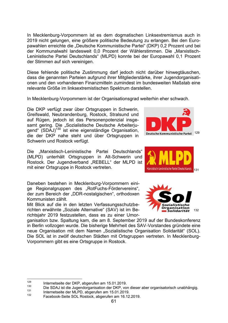 Seite 65 des Verfassungsschutzbericht 2019 Mecklenburg-Vorpommern