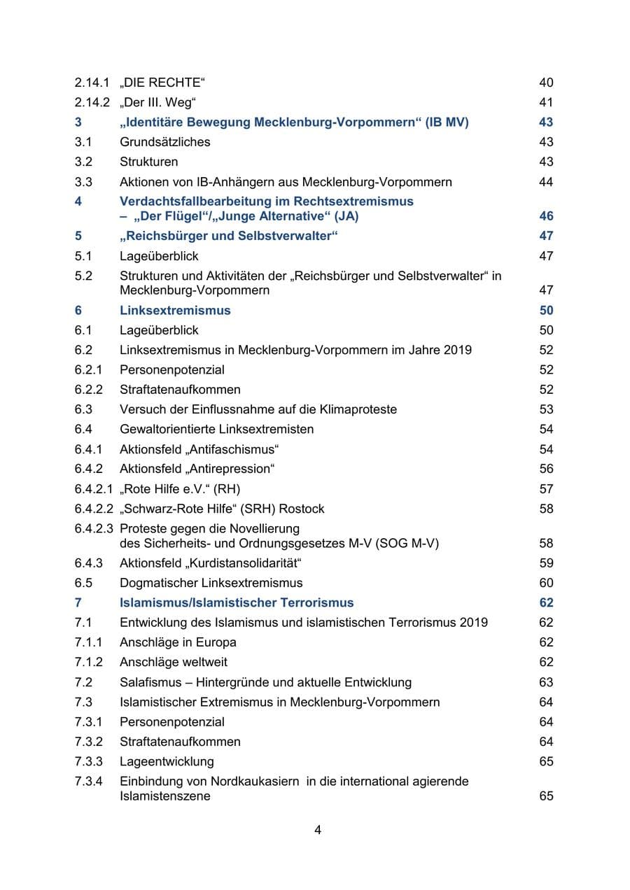 Seite 8 des Verfassungsschutzbericht 2019 Mecklenburg-Vorpommern