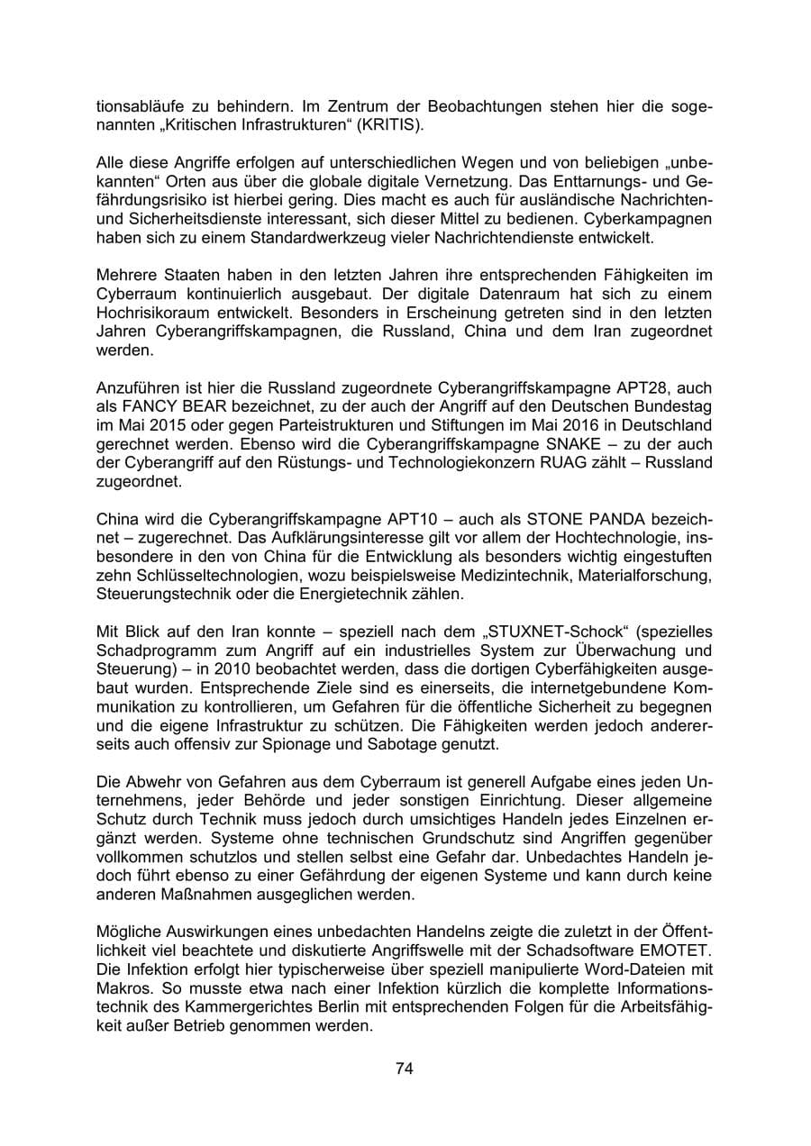Seite 78 des Verfassungsschutzbericht 2019 Mecklenburg-Vorpommern