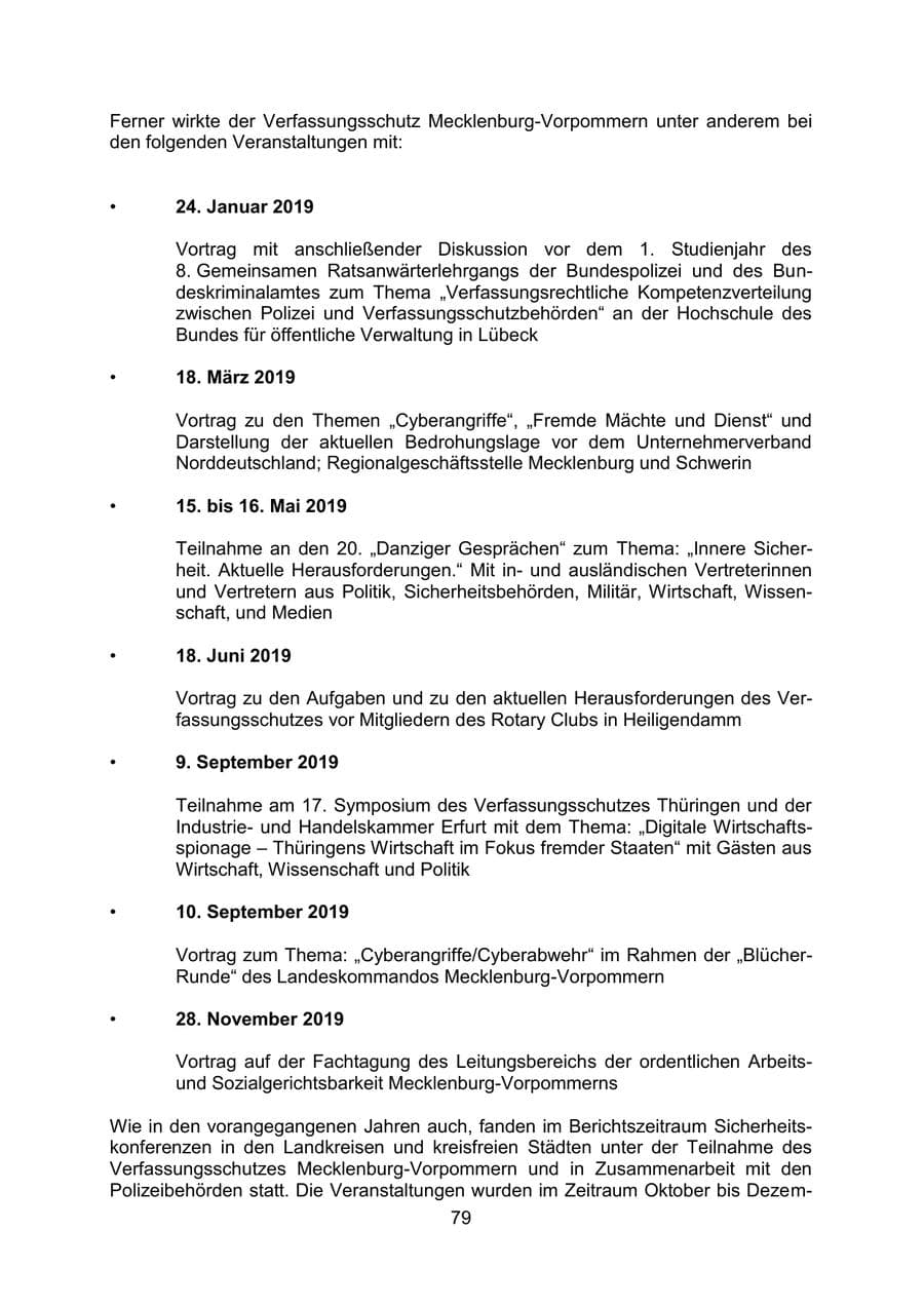 Seite 82 des Verfassungsschutzbericht 2019 Mecklenburg-Vorpommern
