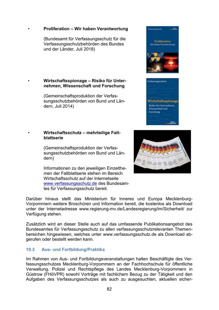 Seite 85 des Verfassungsschutzbericht 2019 Mecklenburg-Vorpommern
