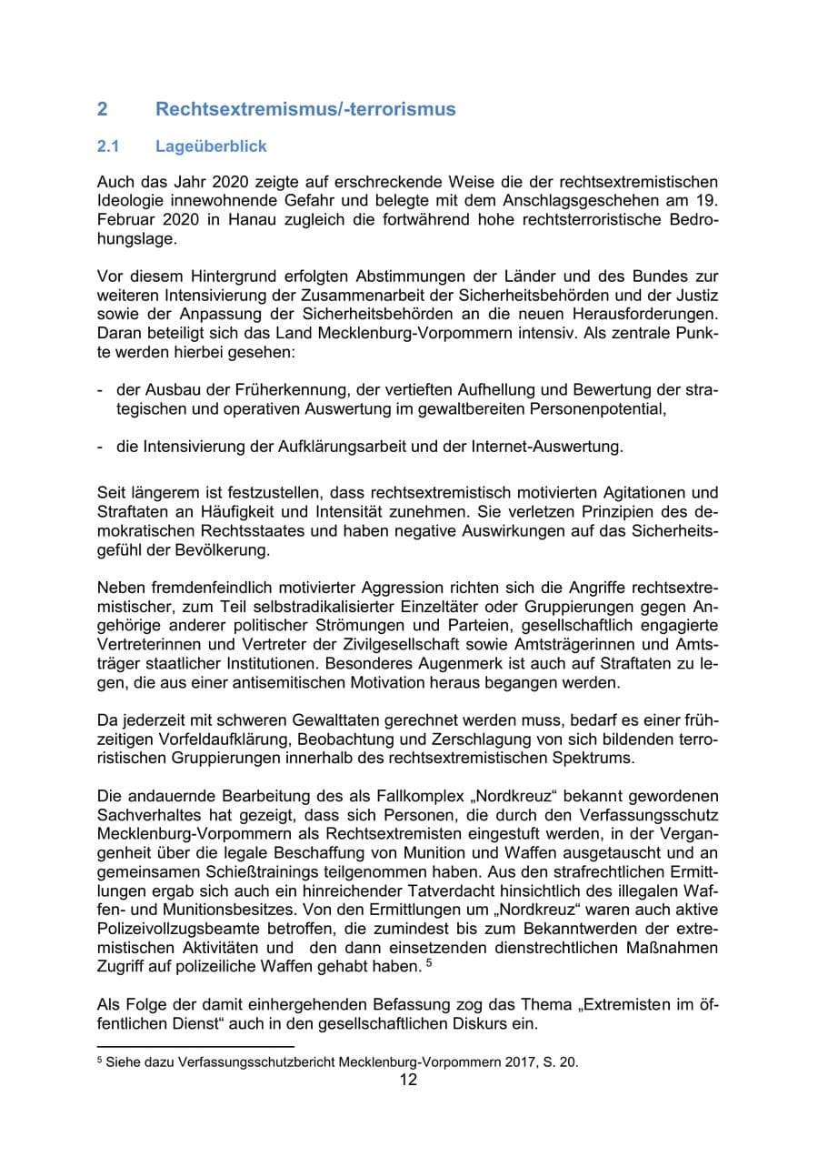 Seite 15 des Verfassungsschutzbericht 2020 Mecklenburg-Vorpommern