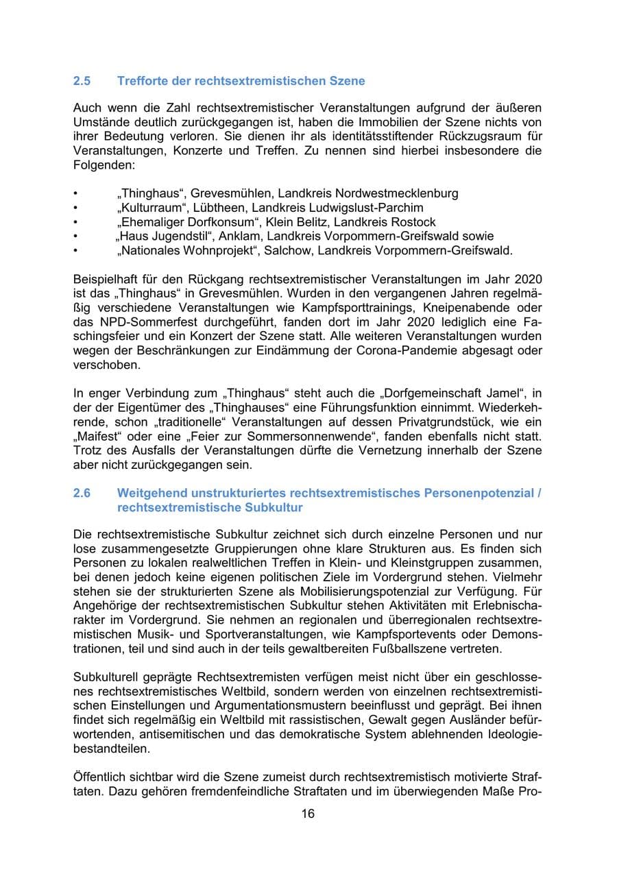Seite 19 des Verfassungsschutzbericht 2020 Mecklenburg-Vorpommern
