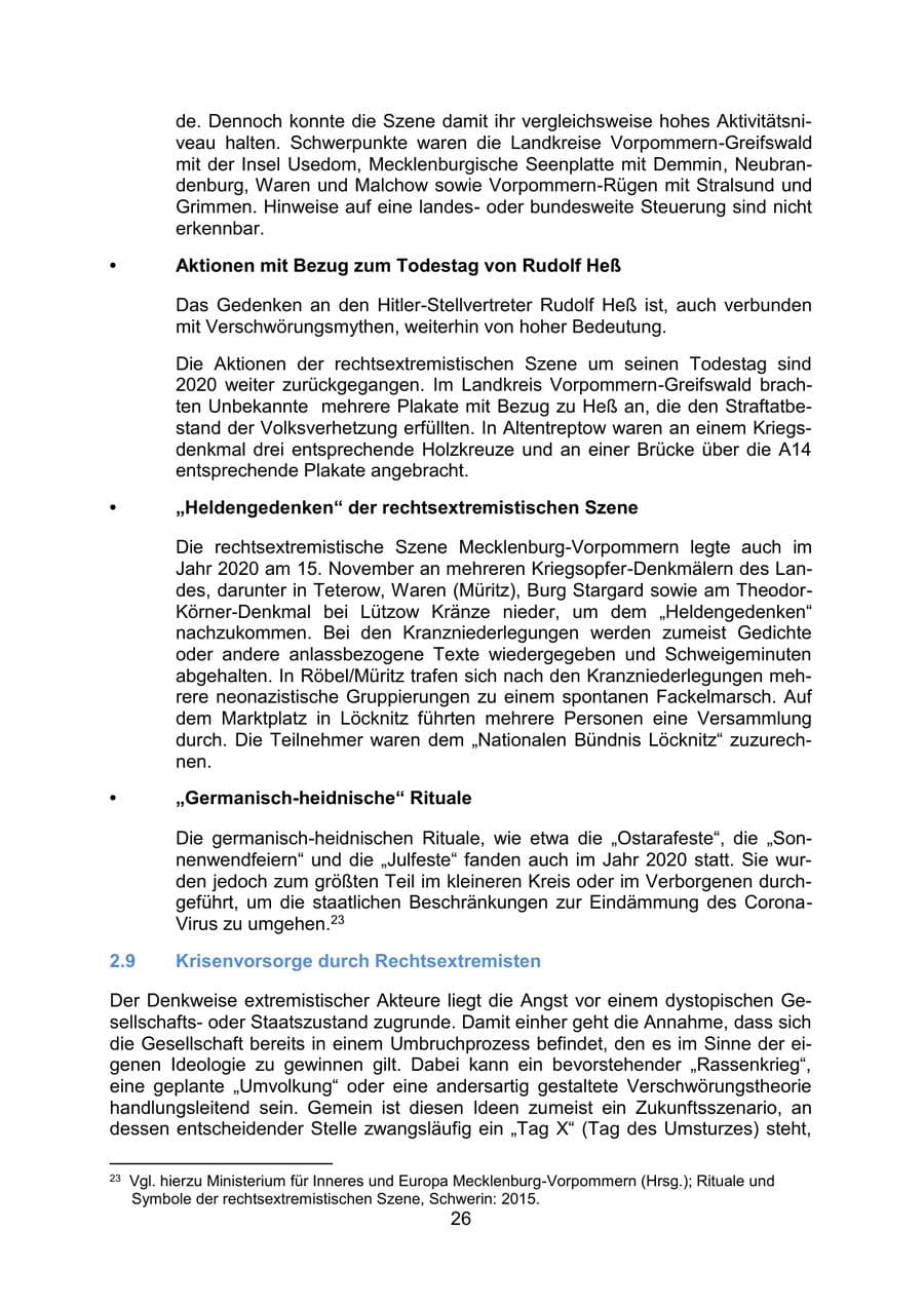 Seite 29 des Verfassungsschutzbericht 2020 Mecklenburg-Vorpommern