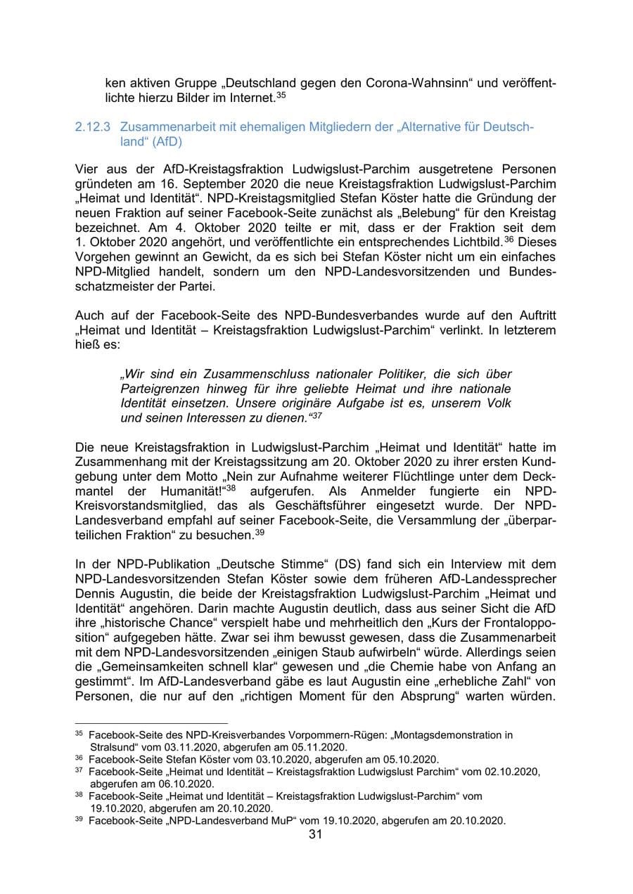 Seite 34 des Verfassungsschutzbericht 2020 Mecklenburg-Vorpommern