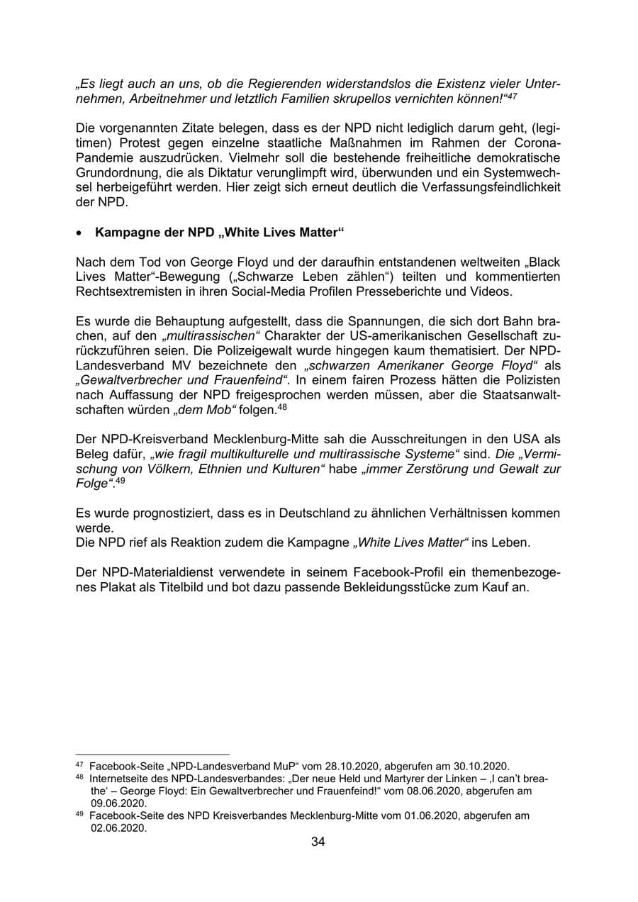 Seite 37 des Verfassungsschutzbericht 2020 Mecklenburg-Vorpommern