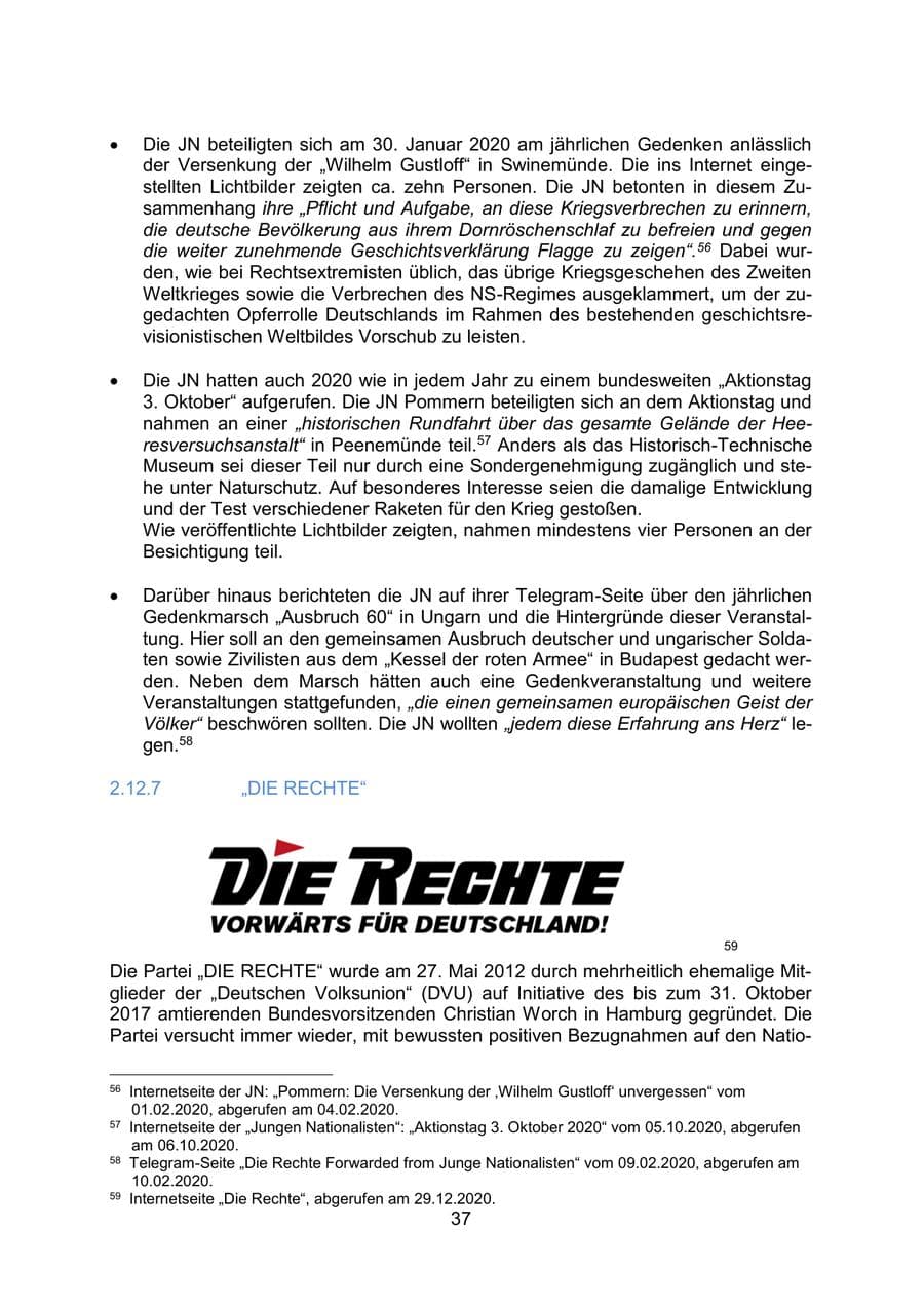Seite 40 des Verfassungsschutzbericht 2020 Mecklenburg-Vorpommern