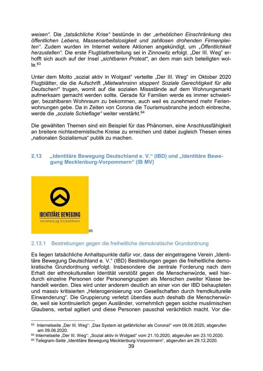 Seite 42 des Verfassungsschutzbericht 2020 Mecklenburg-Vorpommern