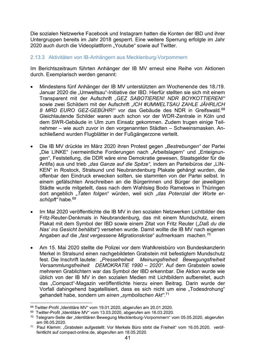 Seite 44 des Verfassungsschutzbericht 2020 Mecklenburg-Vorpommern