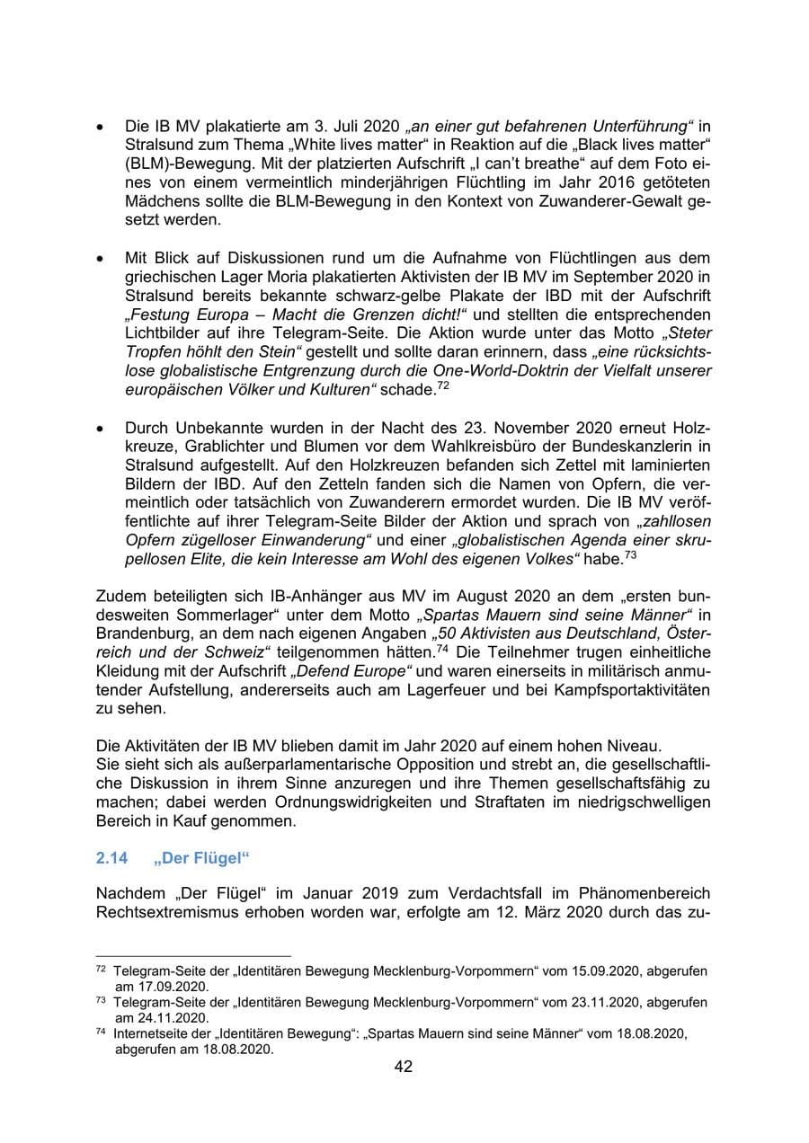 Seite 45 des Verfassungsschutzbericht 2020 Mecklenburg-Vorpommern