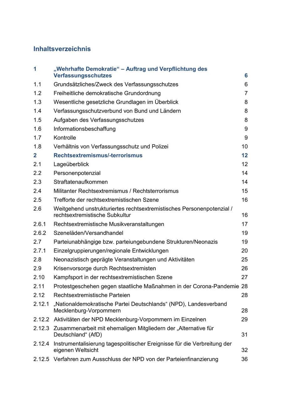 Seite 6 des Verfassungsschutzbericht 2020 Mecklenburg-Vorpommern