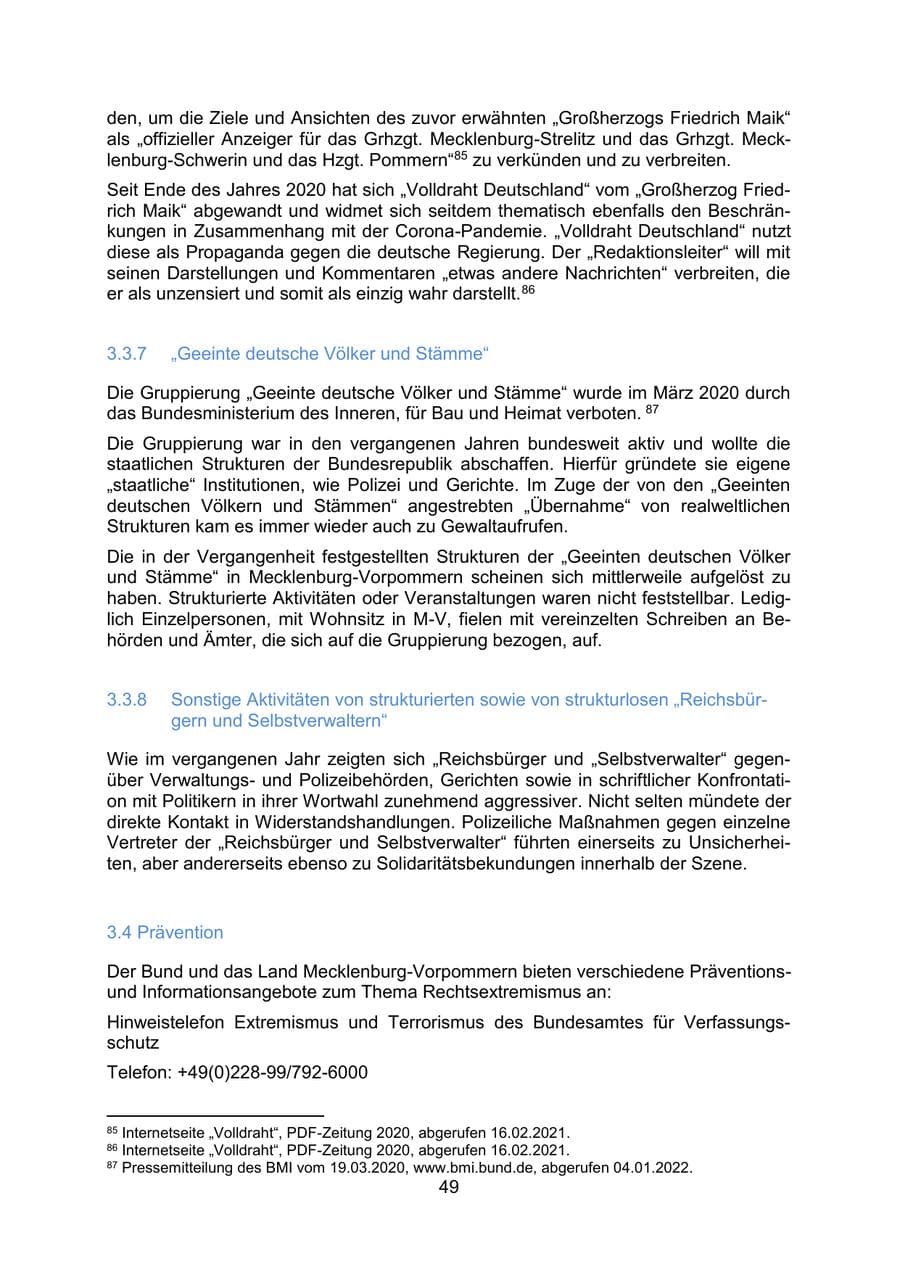Seite 52 des Verfassungsschutzbericht 2020 Mecklenburg-Vorpommern