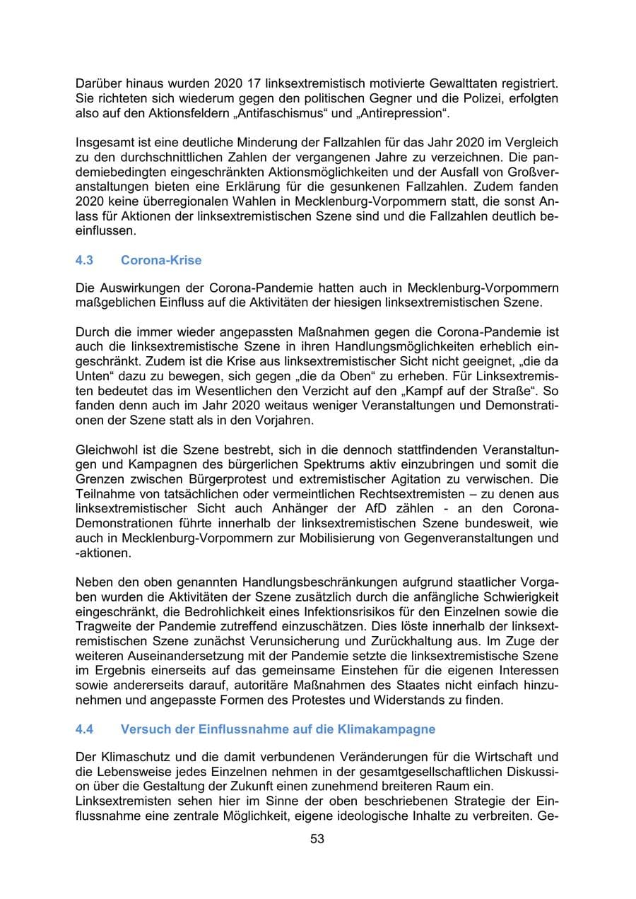 Seite 56 des Verfassungsschutzbericht 2020 Mecklenburg-Vorpommern