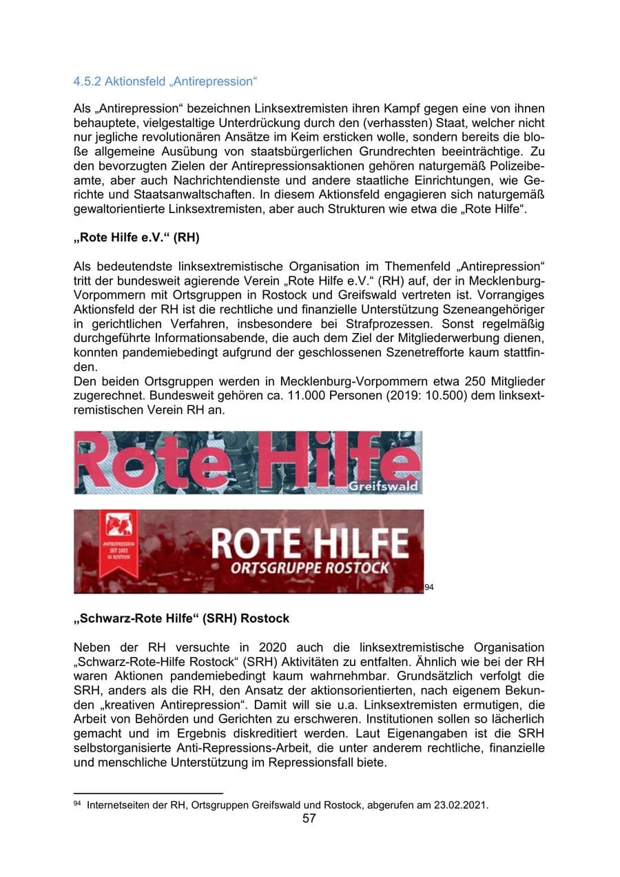 Seite 60 des Verfassungsschutzbericht 2020 Mecklenburg-Vorpommern