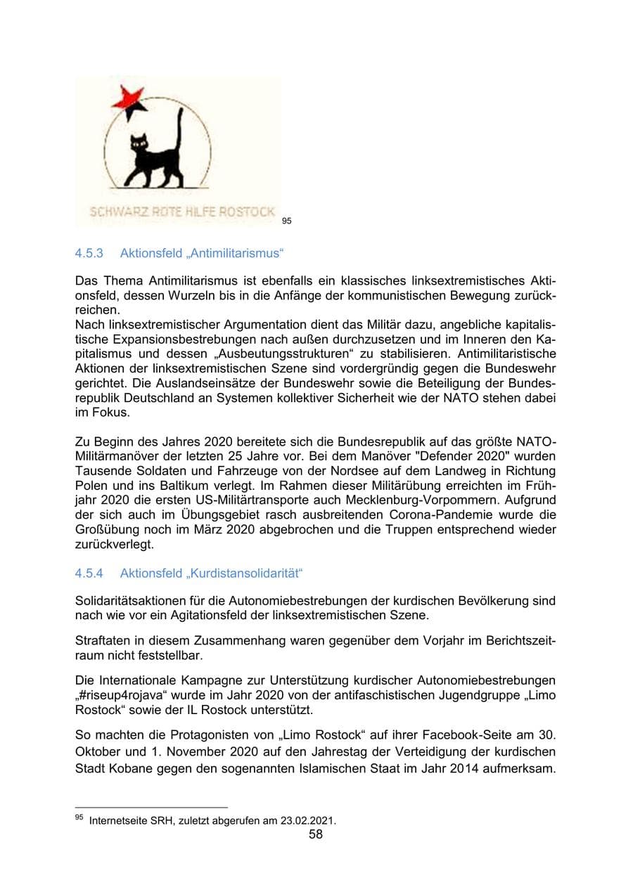 Seite 61 des Verfassungsschutzbericht 2020 Mecklenburg-Vorpommern