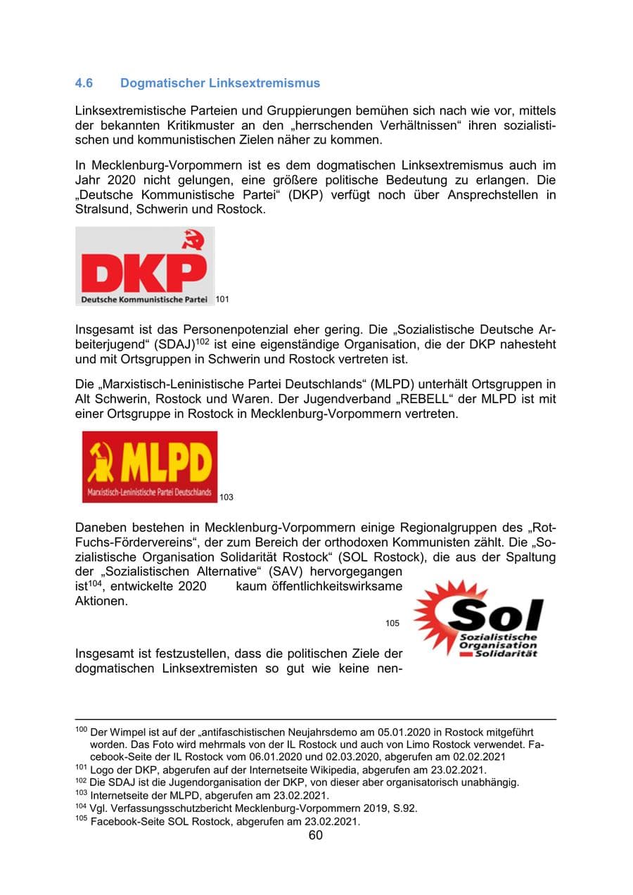 Seite 63 des Verfassungsschutzbericht 2020 Mecklenburg-Vorpommern