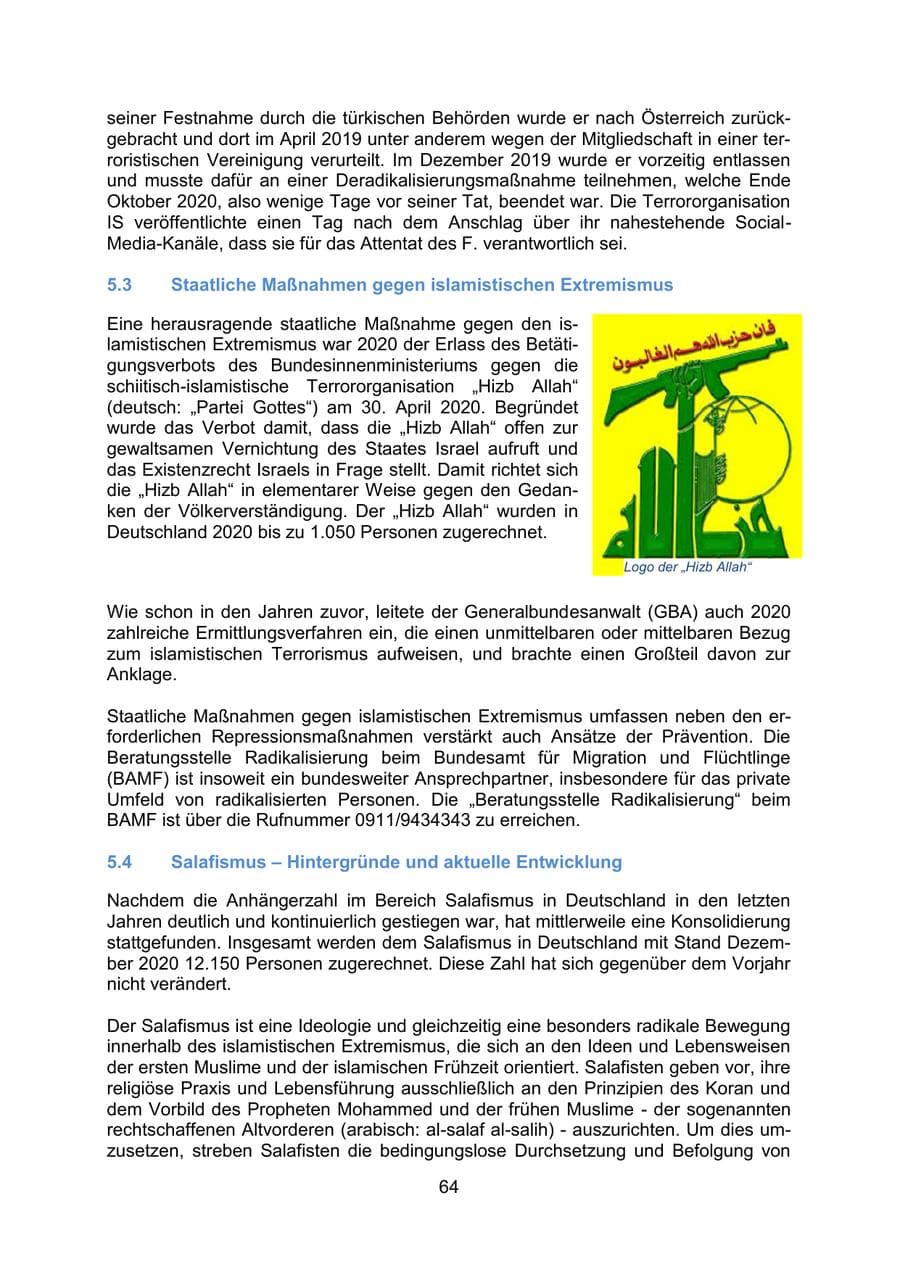 Seite 67 des Verfassungsschutzbericht 2020 Mecklenburg-Vorpommern