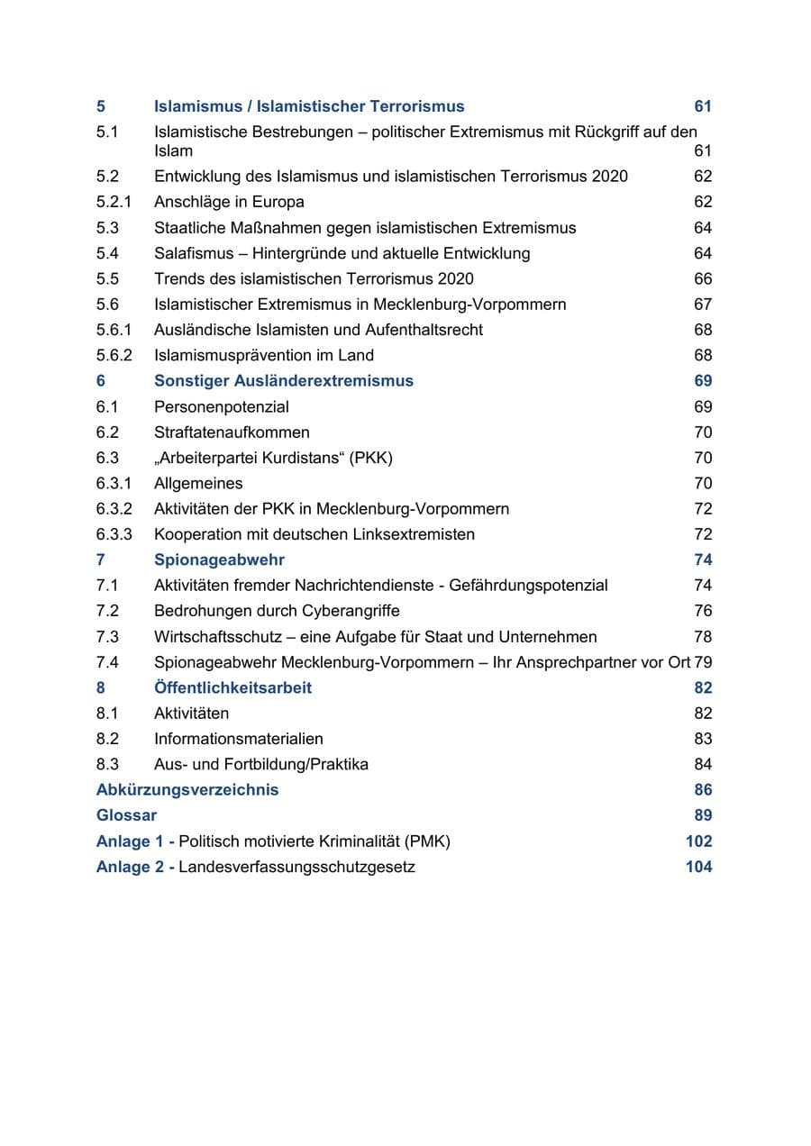 Seite 8 des Verfassungsschutzbericht 2020 Mecklenburg-Vorpommern