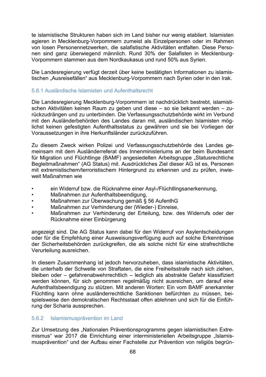 Seite 71 des Verfassungsschutzbericht 2020 Mecklenburg-Vorpommern