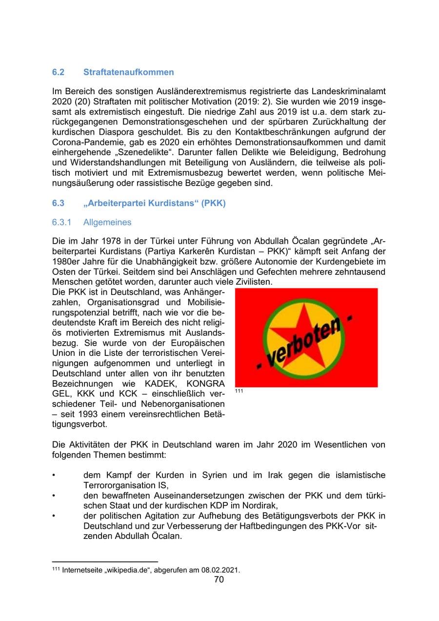 Seite 73 des Verfassungsschutzbericht 2020 Mecklenburg-Vorpommern