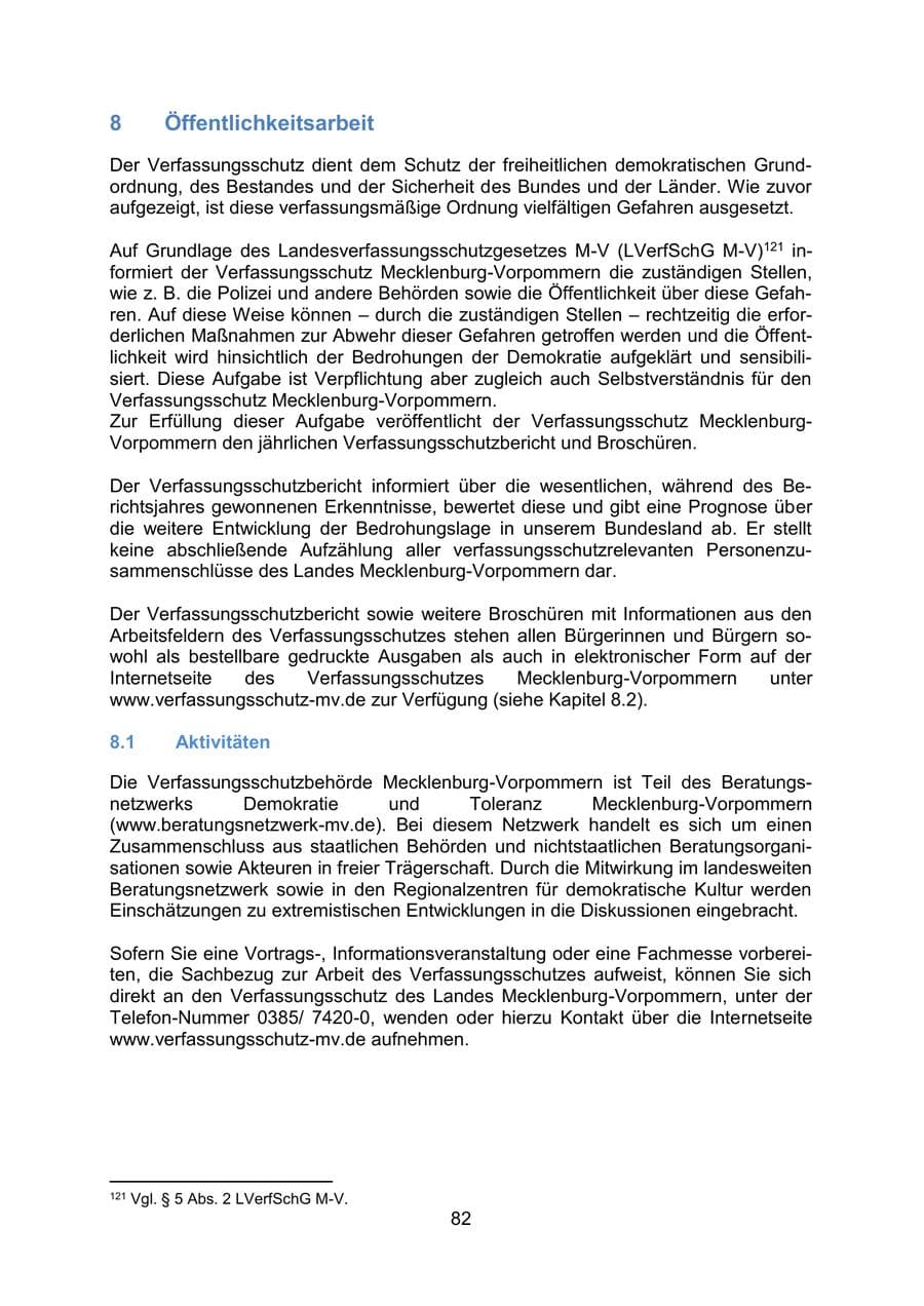 Seite 84 des Verfassungsschutzbericht 2020 Mecklenburg-Vorpommern