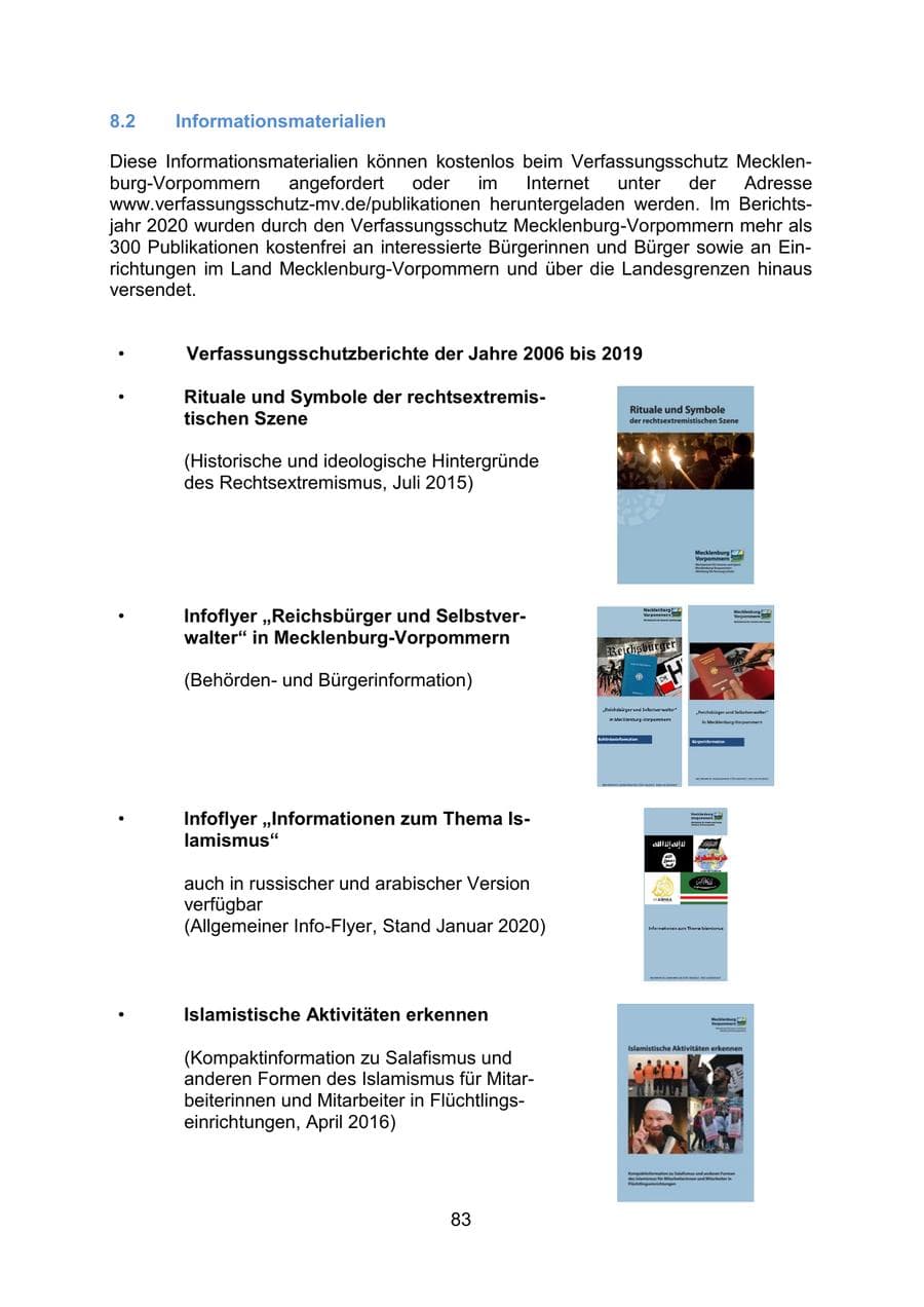 Seite 85 des Verfassungsschutzbericht 2020 Mecklenburg-Vorpommern