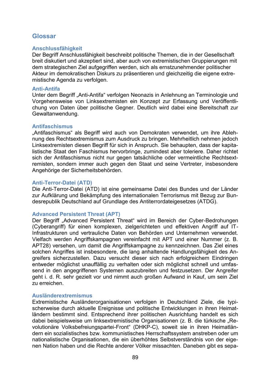 Seite 91 des Verfassungsschutzbericht 2020 Mecklenburg-Vorpommern