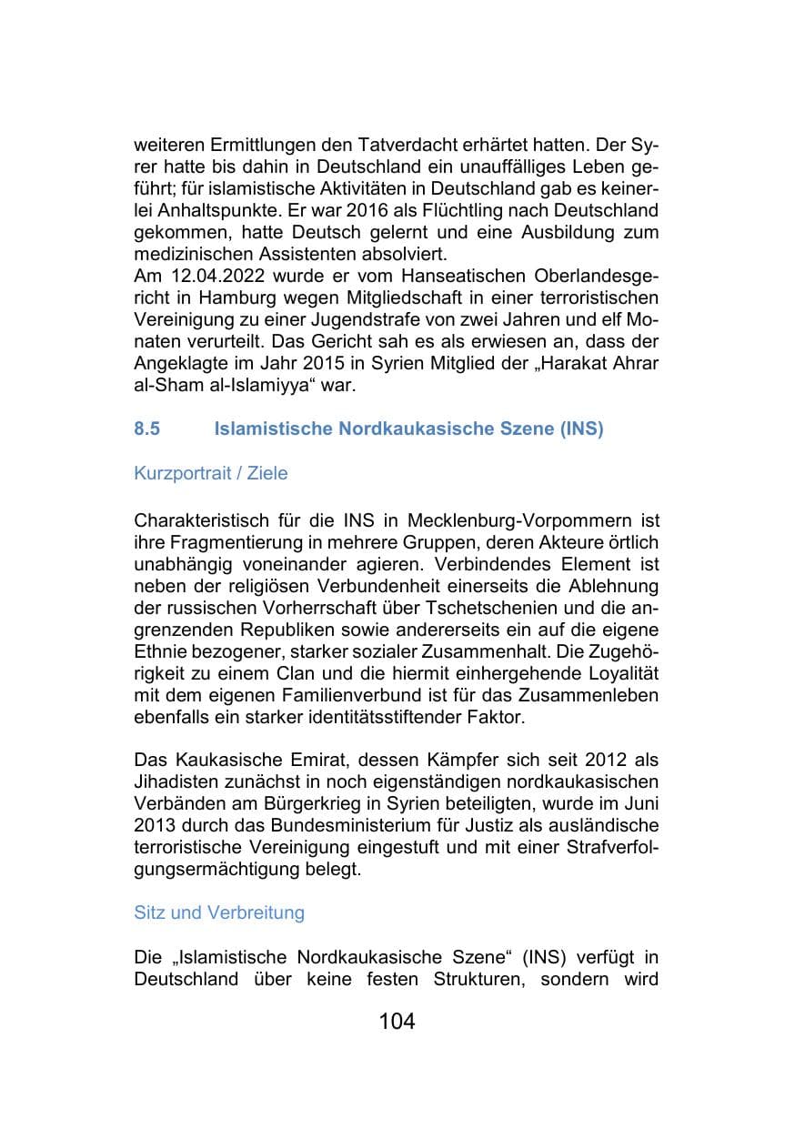 Seite 108 des Verfassungsschutzbericht 2021 Mecklenburg-Vorpommern