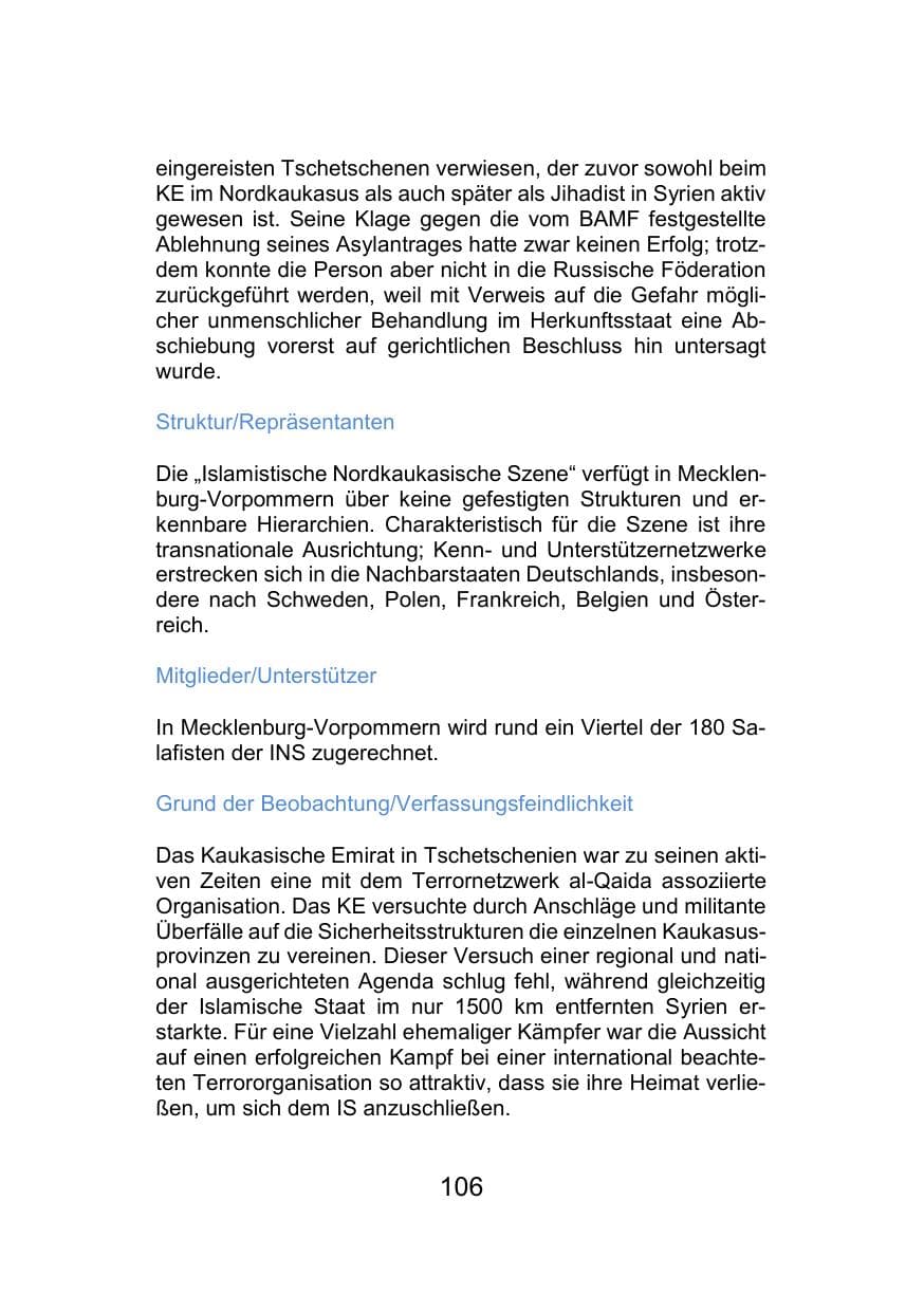 Seite 110 des Verfassungsschutzbericht 2021 Mecklenburg-Vorpommern