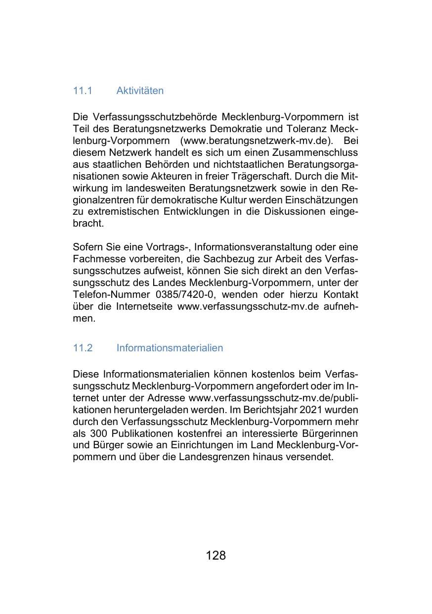Seite 132 des Verfassungsschutzbericht 2021 Mecklenburg-Vorpommern