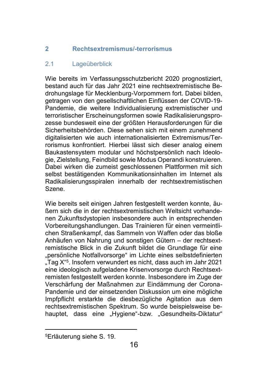 Seite 20 des Verfassungsschutzbericht 2021 Mecklenburg-Vorpommern