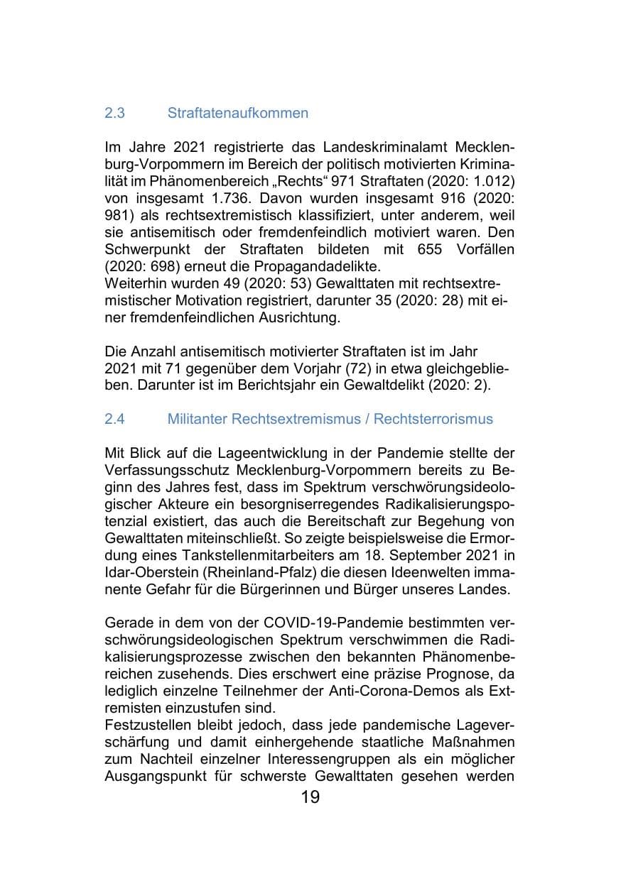 Seite 23 des Verfassungsschutzbericht 2021 Mecklenburg-Vorpommern