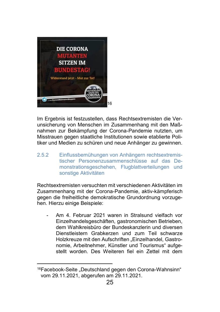 Seite 29 des Verfassungsschutzbericht 2021 Mecklenburg-Vorpommern