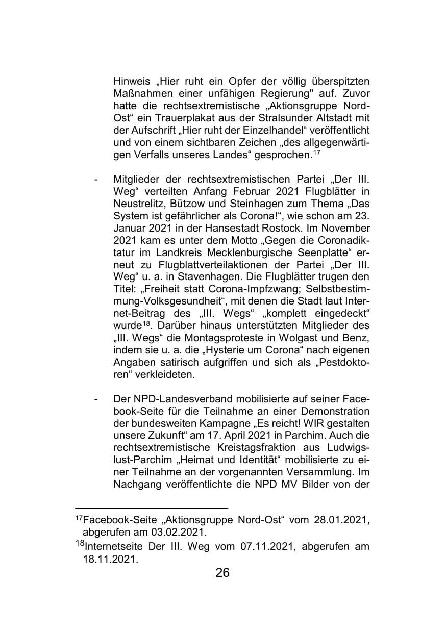 Seite 30 des Verfassungsschutzbericht 2021 Mecklenburg-Vorpommern