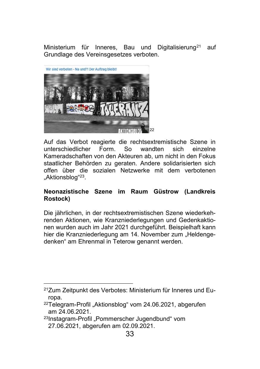 Seite 37 des Verfassungsschutzbericht 2021 Mecklenburg-Vorpommern